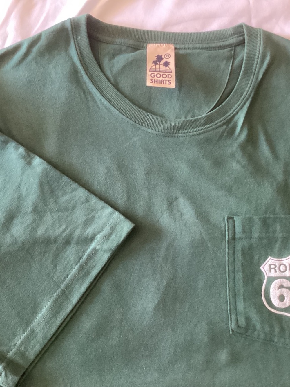 Men’s Route 66 Tee Shirt by Good Shirts S/S Front Pocket Green 2X- Nice